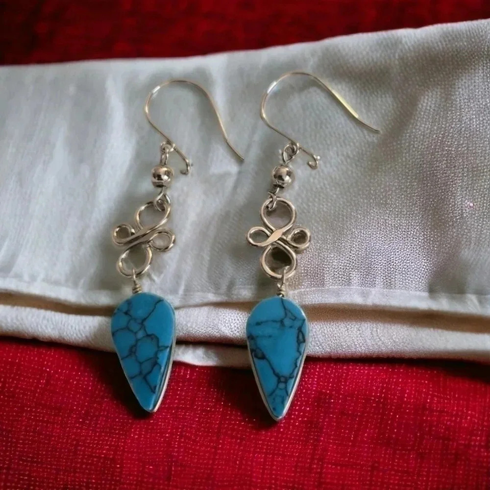 Bohemian Turquoise Silver Dangle Earrings